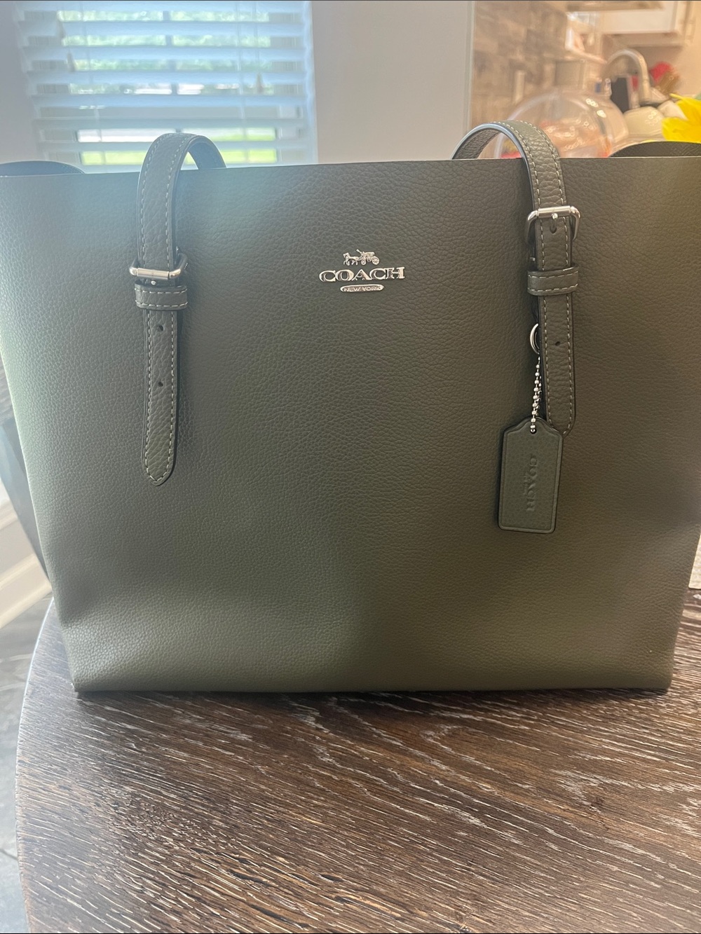 Coach Olive Green Leather Shoulder Tote